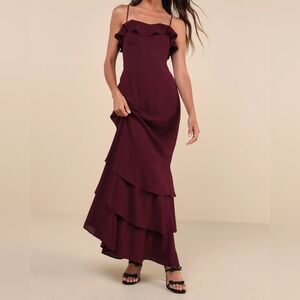 Lulus Lively Evenings Plum Purple Sleeveless Tiered Maxi Dress, XS